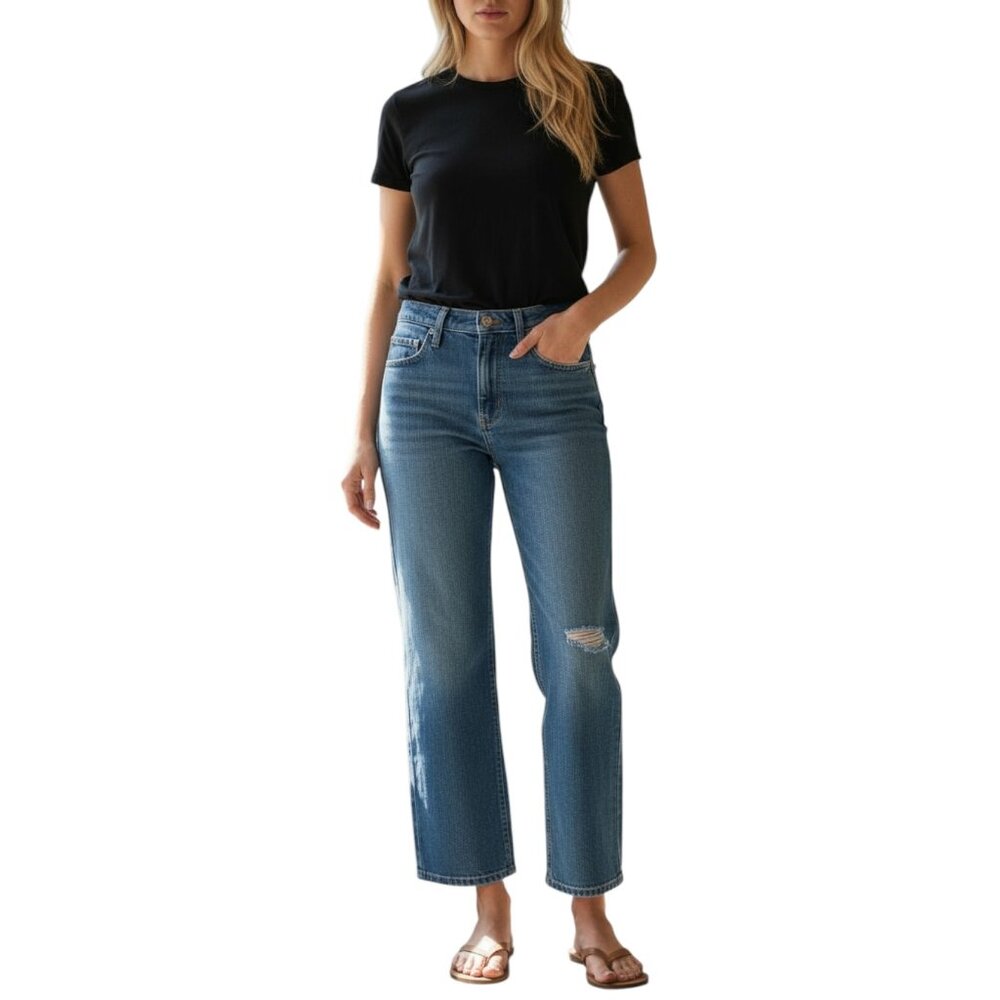 AMO Billie Warmth Mid Wash Distressed‎ Cropped Jeans